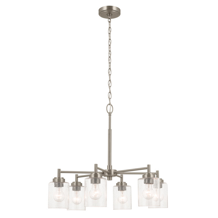 Brushed Nickel 6-Light Chandelier with Clear Seeded Glass Shades