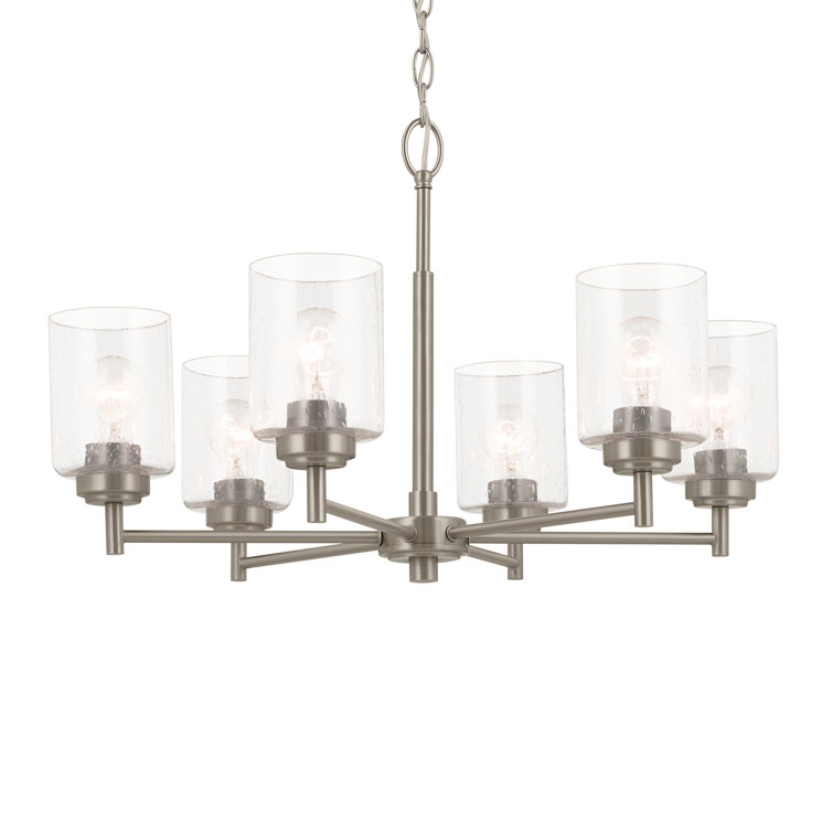 Brushed Nickel 6-Light Chandelier with Clear Seeded Glass Shades
