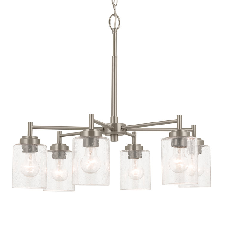 Brushed Nickel 6-Light Chandelier with Clear Seeded Glass Shades