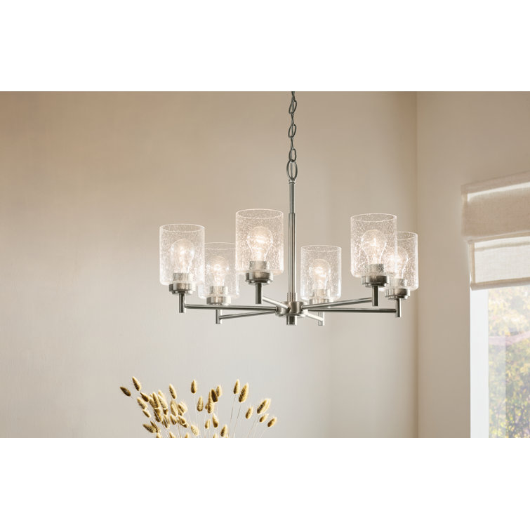 Brushed Nickel 6-Light Chandelier with Clear Seeded Glass Shades