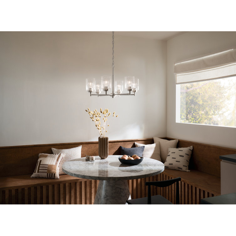 Brushed Nickel 6-Light Chandelier with Clear Seeded Glass Shades