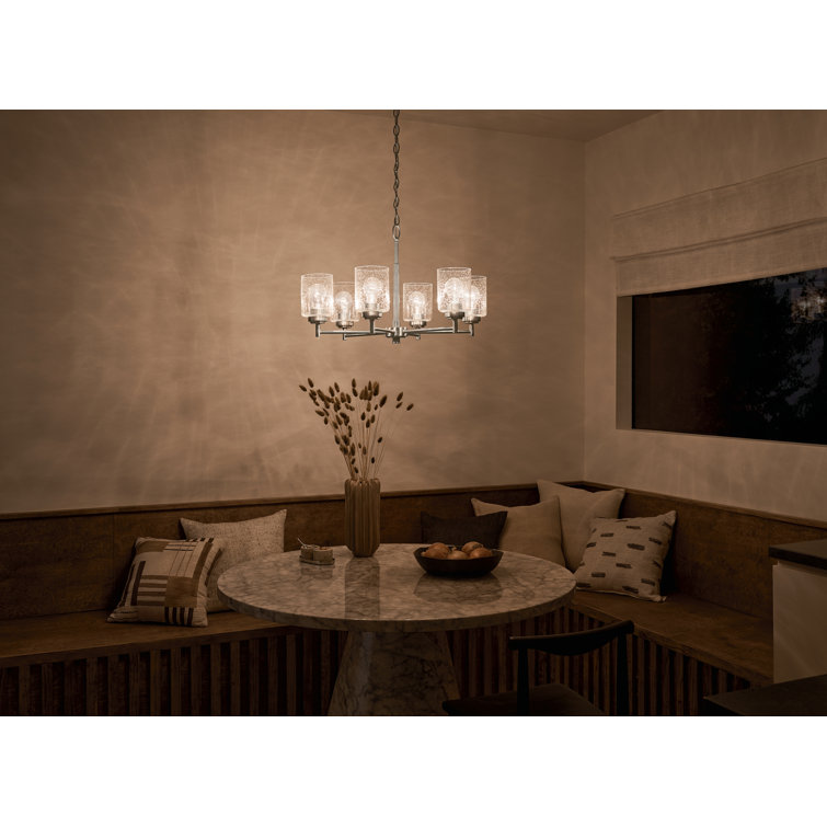 Brushed Nickel 6-Light Chandelier with Clear Seeded Glass Shades