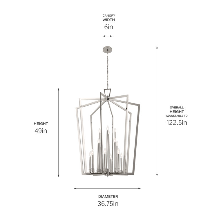 Polished Nickel 16-Light Open Cage Pendant Chandelier