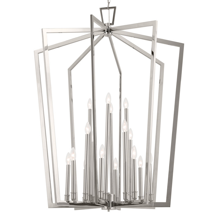 Polished Nickel 16-Light Open Cage Pendant Chandelier