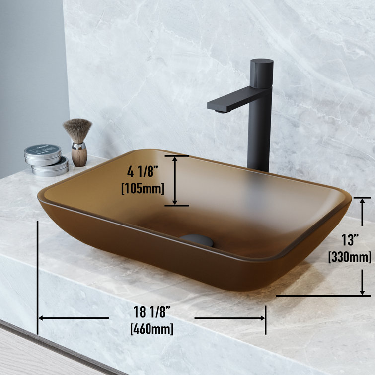 Amber Glass Rectangular Vessel Sink with Matte Finish