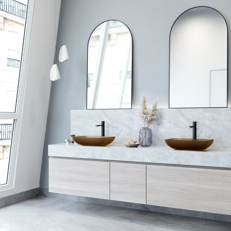 Amber Glass Rectangular Vessel Sink with Matte Finish