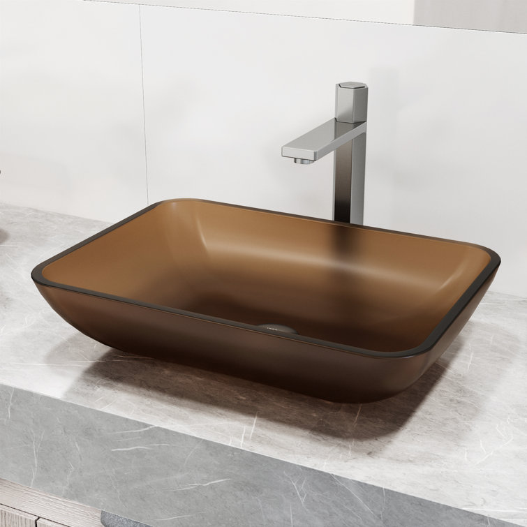 Sottile Blue Glass Rectangular Vessel Sink with Brushed Nickel Faucet