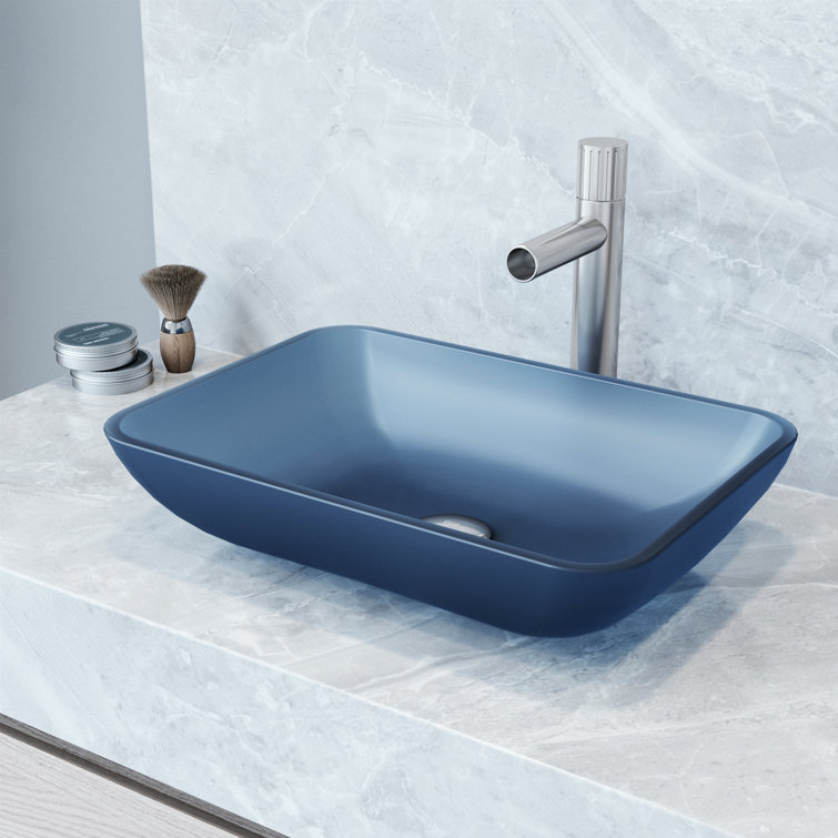 Sottile 18" Blue Glass Vessel Sink with Chrome Faucet