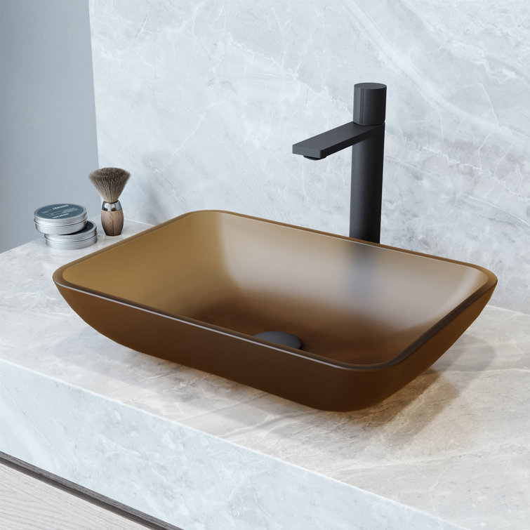 Amber Glass Rectangular Vessel Sink with Matte Finish