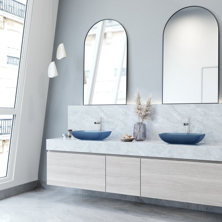 Royal Blue Rectangular Glass Vessel Bathroom Sink