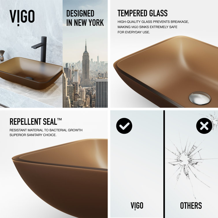Amber Glass Rectangular Vessel Sink with Matte Finish