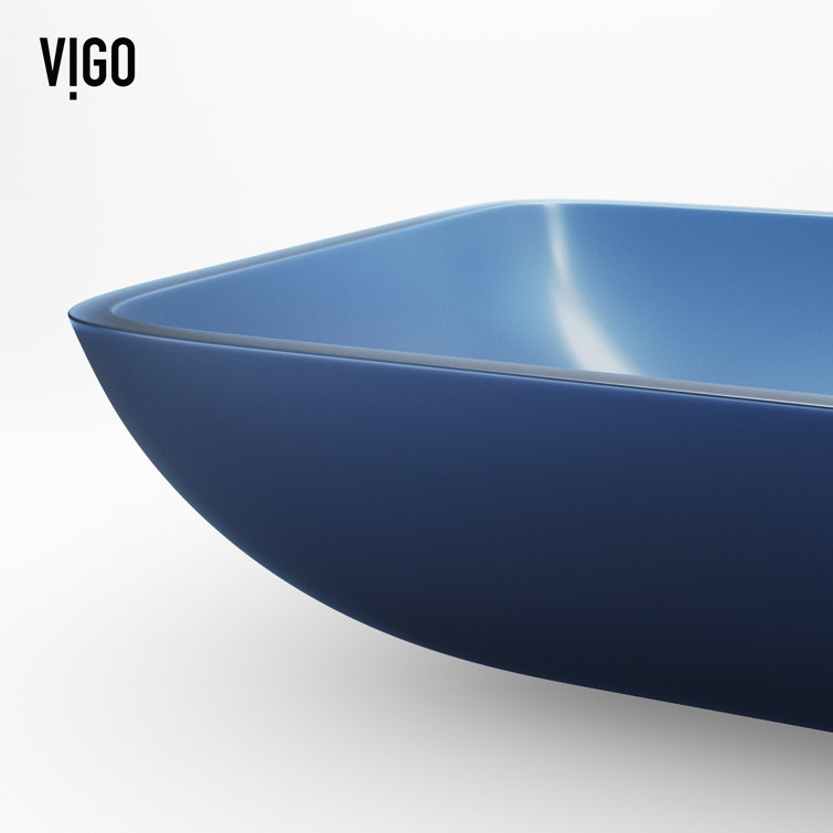 Matte Brushed Gold and Blue Glass Rectangular Vessel Sink Set