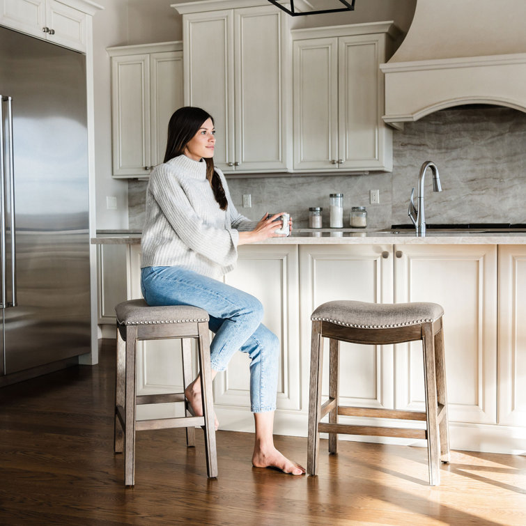 Adrien Saddle-Style Backless Bar Stool in Gray Wirebrush Finish