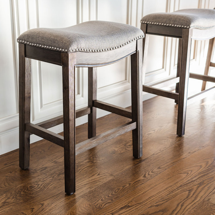 Adrien Gray Wirebrush Backless Saddle Wood Counter Stool