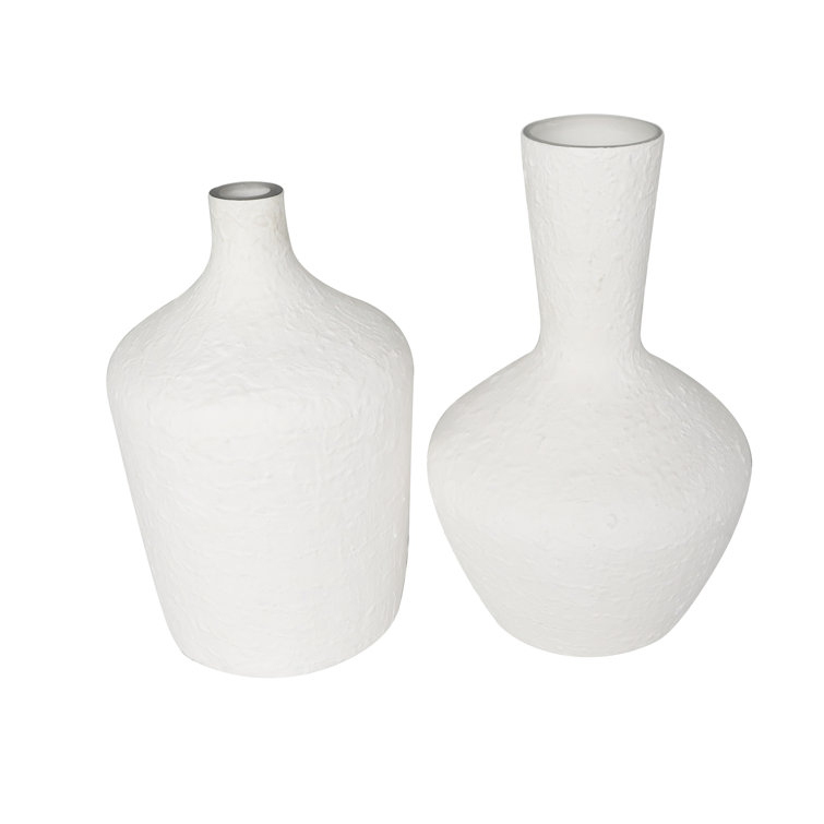 White Textured Glass Coastal Table Vase Set