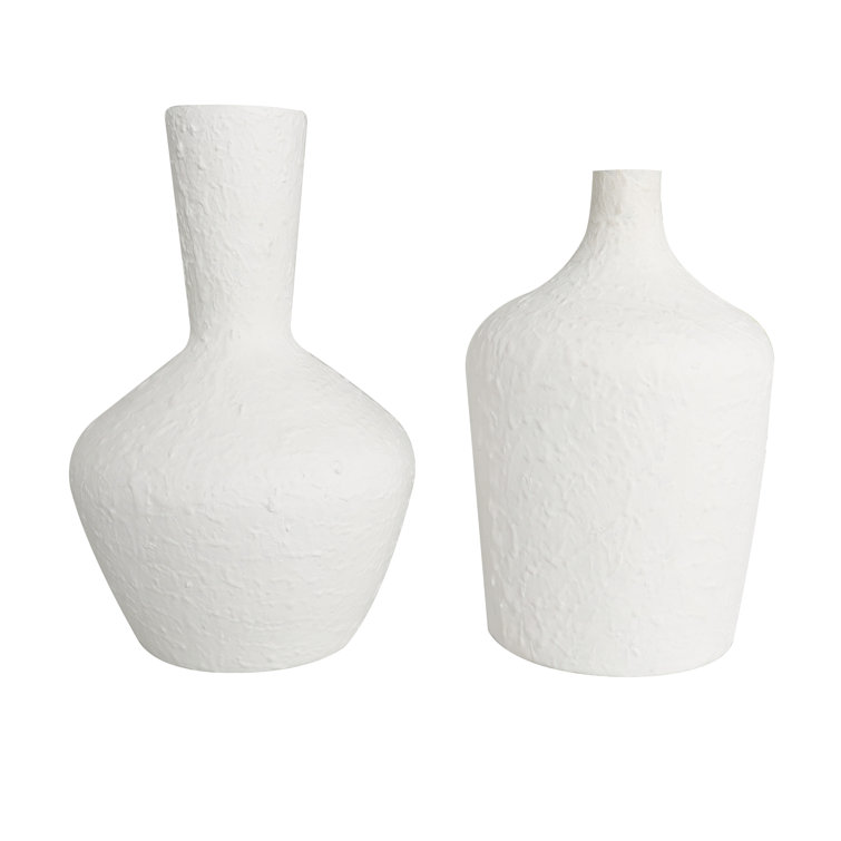 White Textured Glass Coastal Table Vase Set