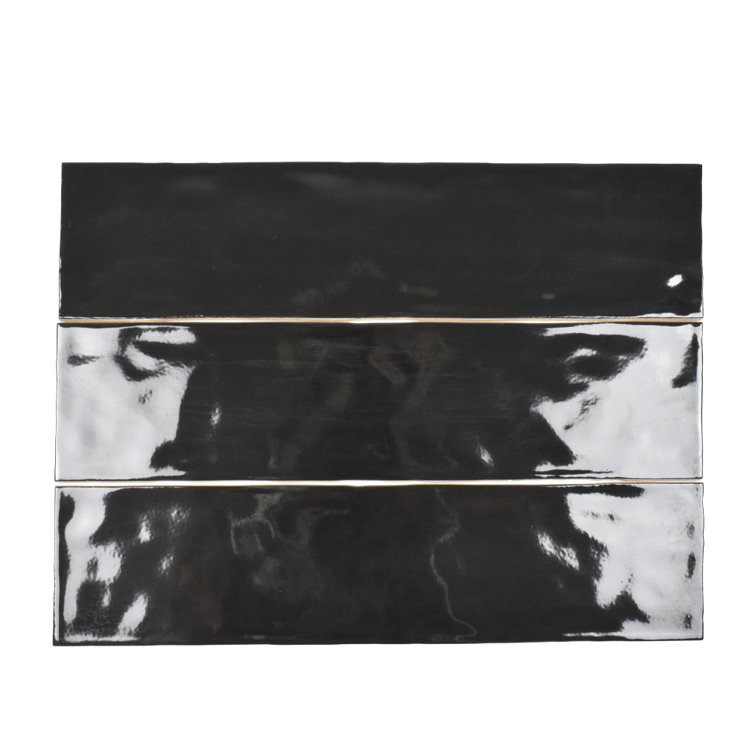 Glossy Black Ceramic Subway Wall Tile 3" x 12"