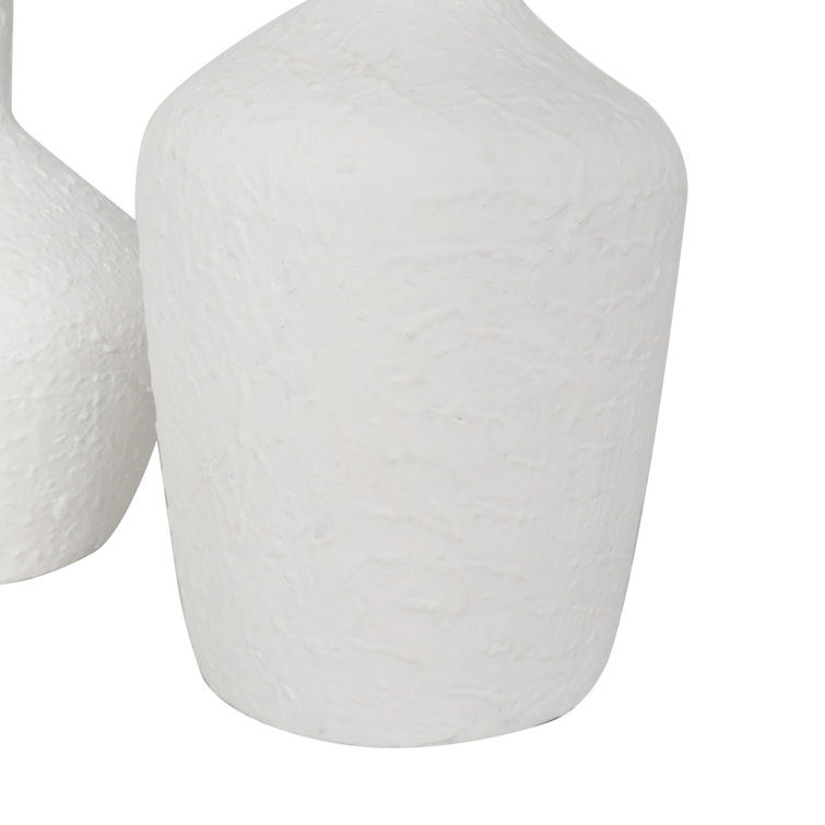 White Textured Glass Coastal Table Vase Set
