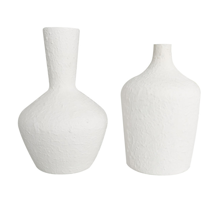 White Textured Glass Coastal Table Vase Set