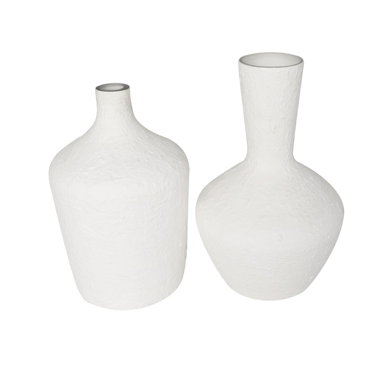 White Textured Glass Coastal Table Vase Set