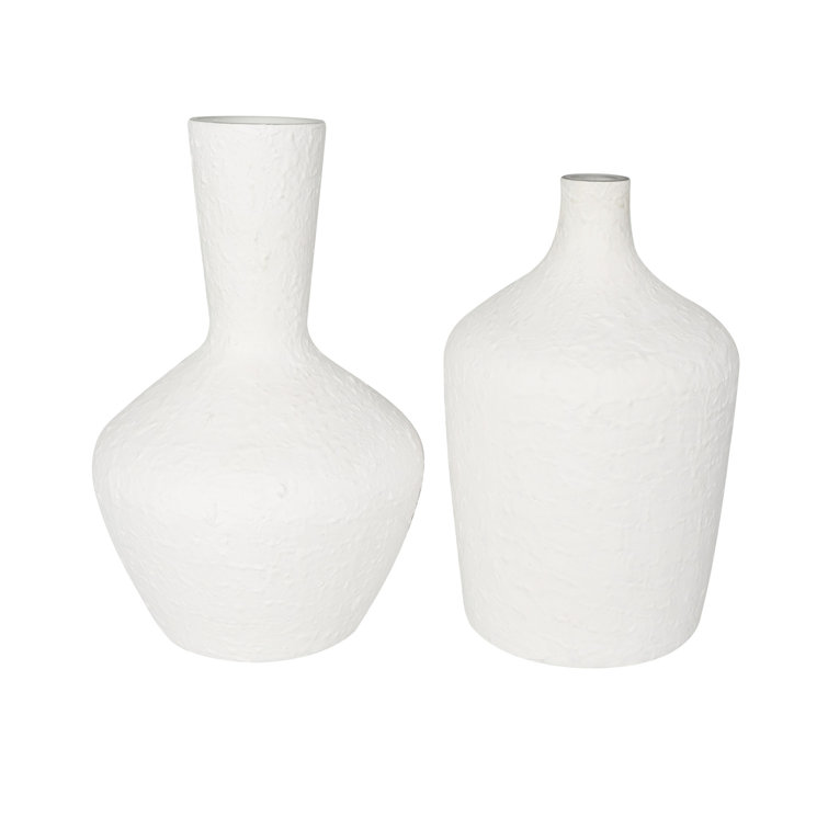 White Textured Glass Coastal Table Vase Set