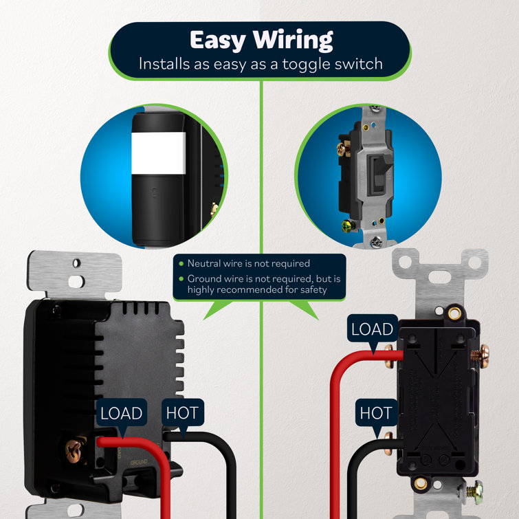 Black Single Pole Motion Sensor Switch Set with 180 Degree Field of View