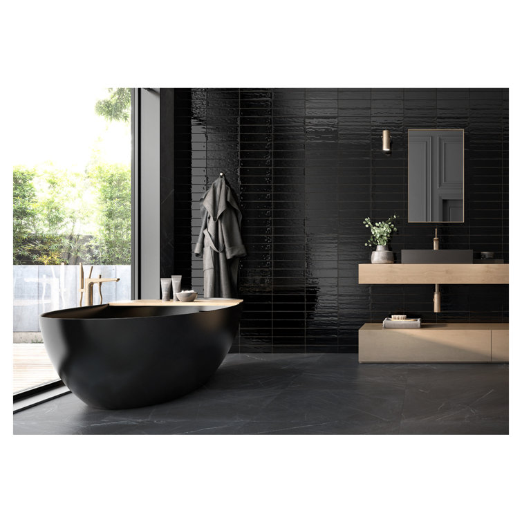 Glossy Black Ceramic Subway Wall Tile 3" x 12"