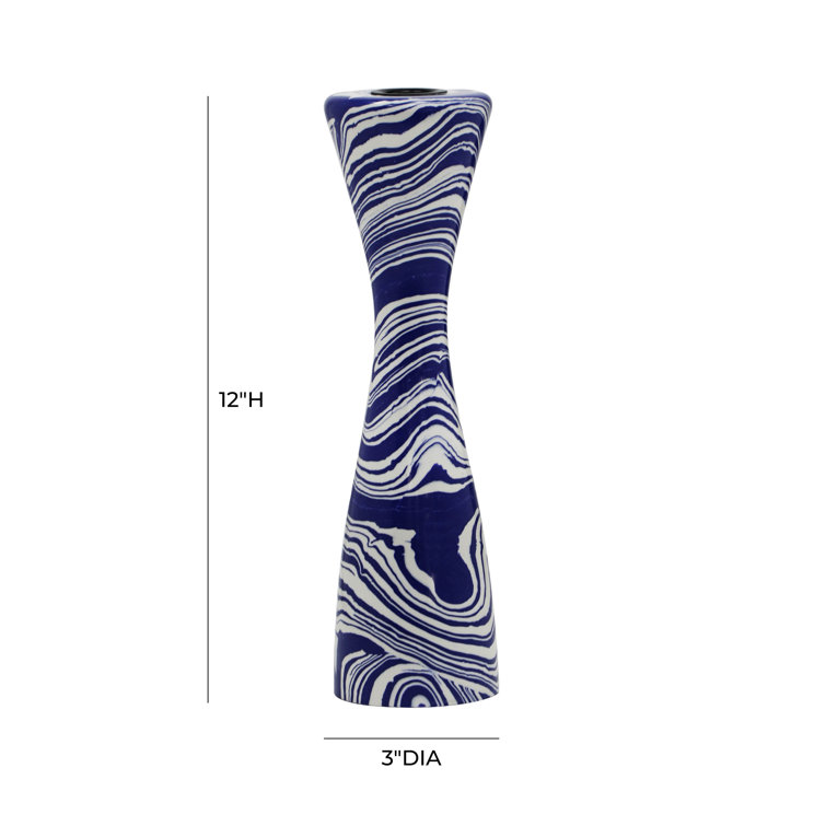 Blue and White Swirl Iron Resin Hourglass Candlestick