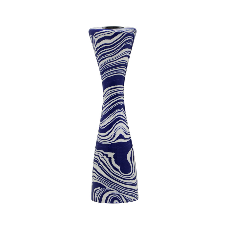 Blue and White Swirl Iron Resin Hourglass Candlestick
