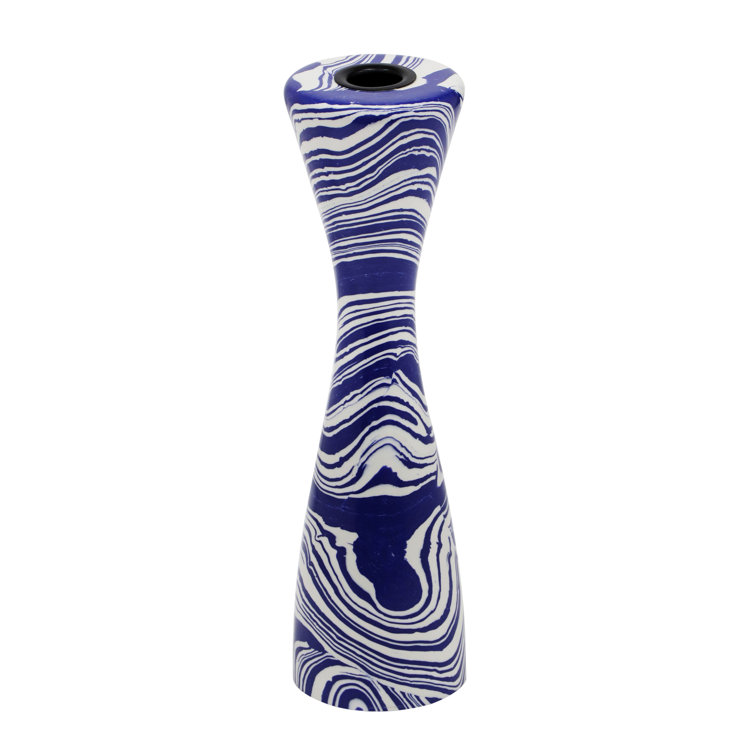 Blue and White Swirl Iron Resin Hourglass Candlestick