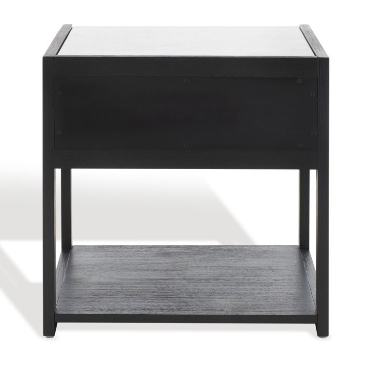 Adeline Black and White Marble Top Nightstand with Antique Brass Handle