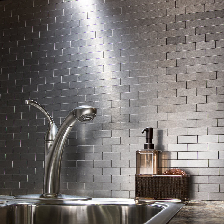 Stainless Steel Peel and Stick Subway Wall Tile Kit