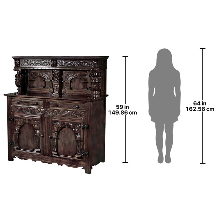 Jacobean Elegance 54'' Hand-Carved Solid Mahogany Sideboard