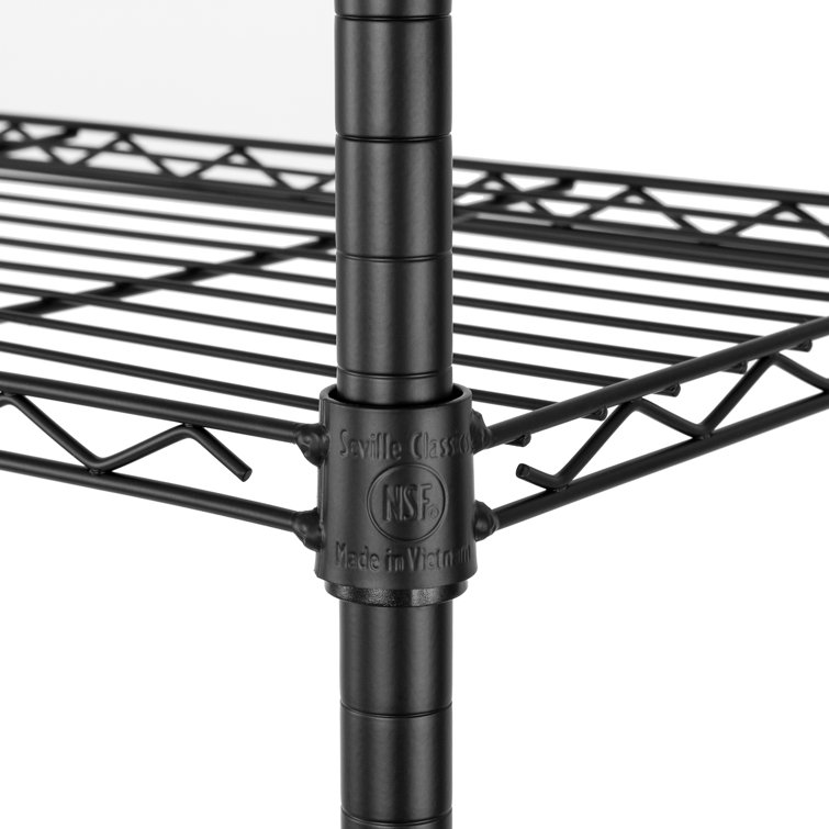 Adjustable Black Steel 4-Tier Wire Shelving Unit with Wheels