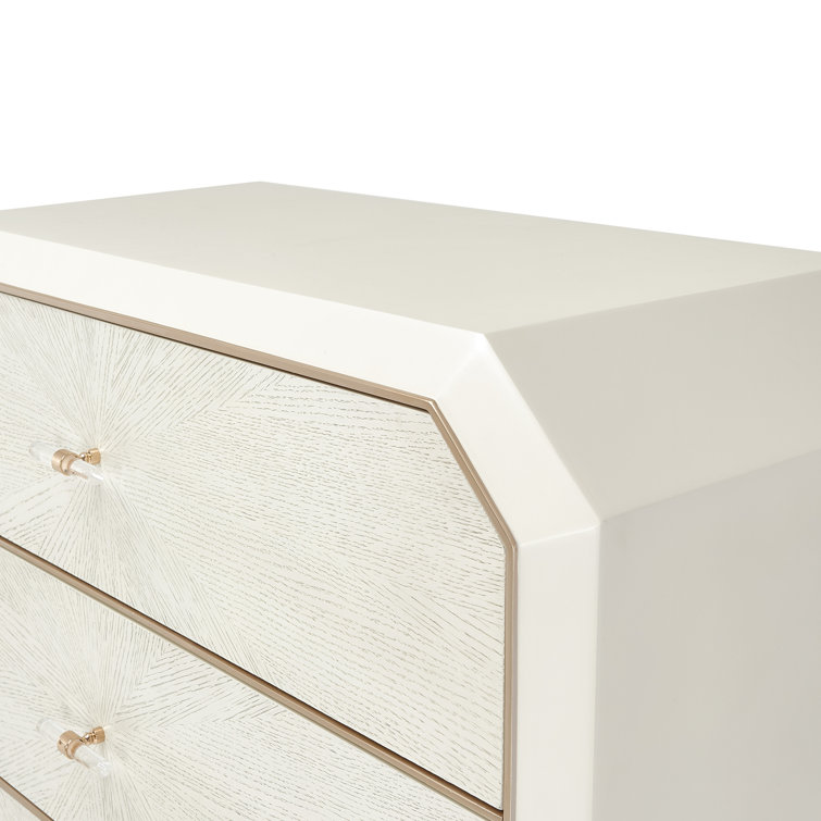 White Oak Veneer 5-Drawer Dresser with Champagne Accents