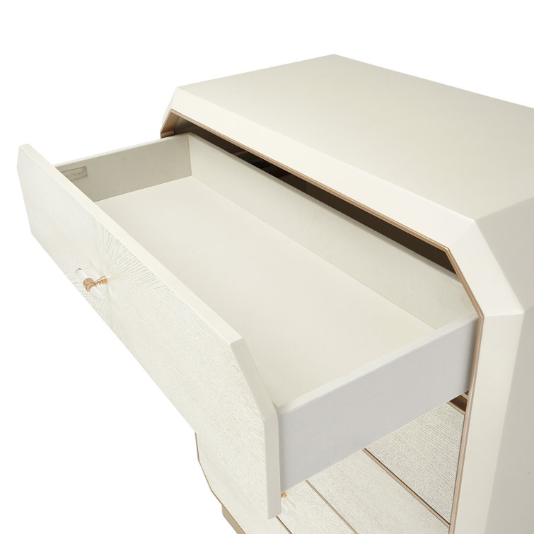 White Oak Veneer 5-Drawer Dresser with Champagne Accents