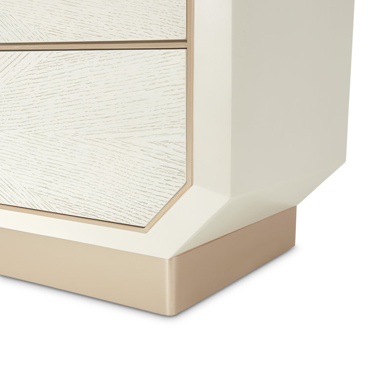 White Oak Veneer 5-Drawer Dresser with Champagne Accents