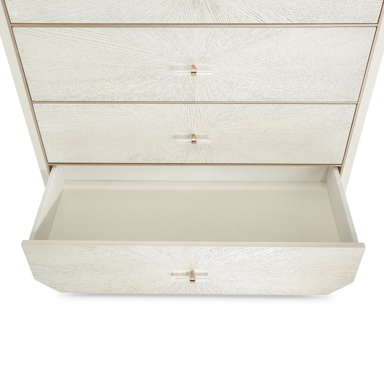 White Oak Veneer 5-Drawer Dresser with Champagne Accents