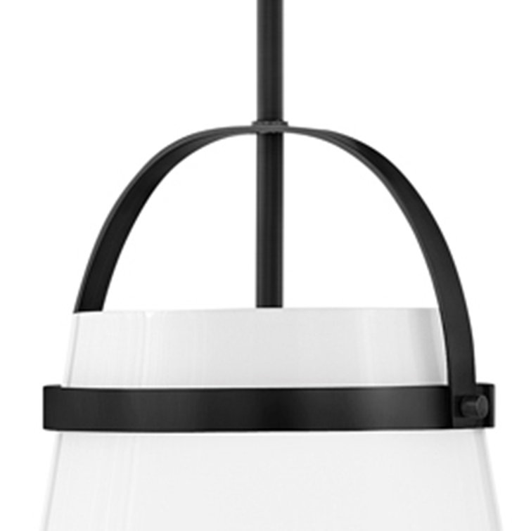 Tori 11.5" Black Brass Modern Pendant Light with Opal Glass Shade