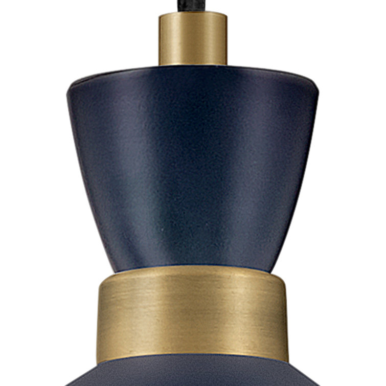 Matte Navy Metal Pendant Light with Brass Accents