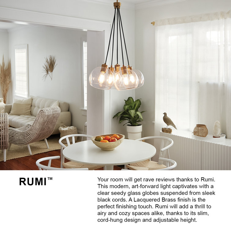 Kiyo 5-Light Clear Seeded Glass Brass Cluster Pendant