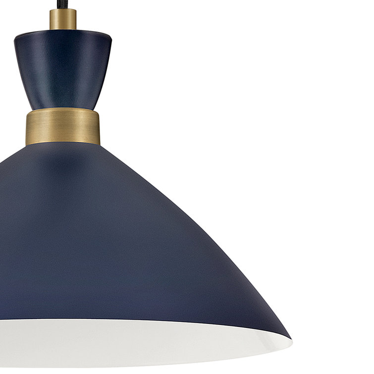 Matte Navy Metal Pendant Light with Brass Accents