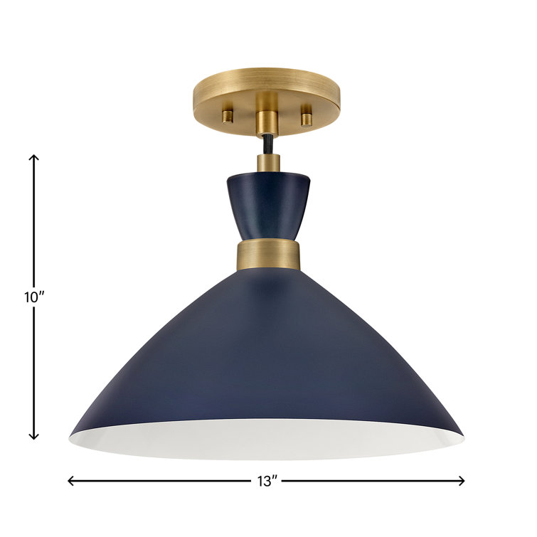 Matte Navy Metal Pendant Light with Brass Accents