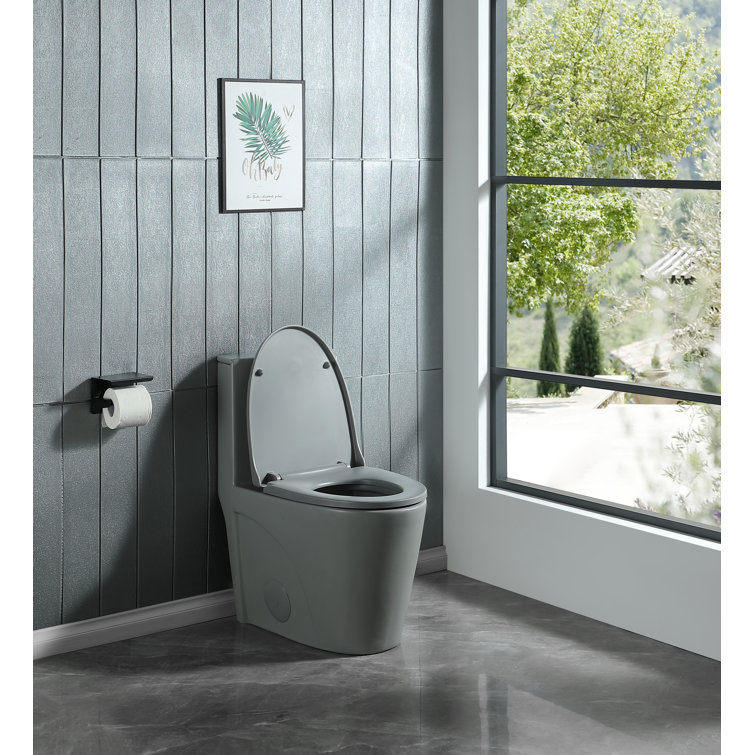 Light Gray Ceramic Dual-Flush Elongated One-Piece Toilet