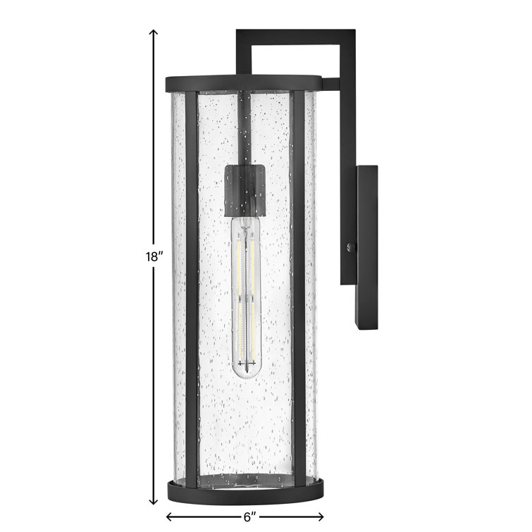 Medium Black Aluminum Cylinder Outdoor Wall Light with Seeded Glass