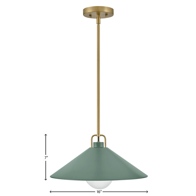 Sage Green and Brass 16" Steel Pendant Light