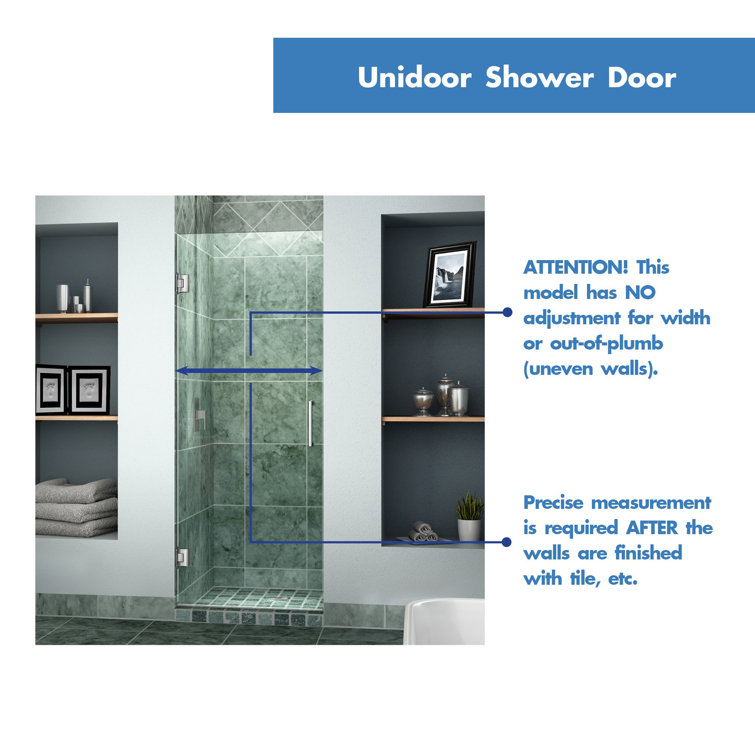 Unidoor 30" W x 72" H Frameless Hinged Shower Door in Black
