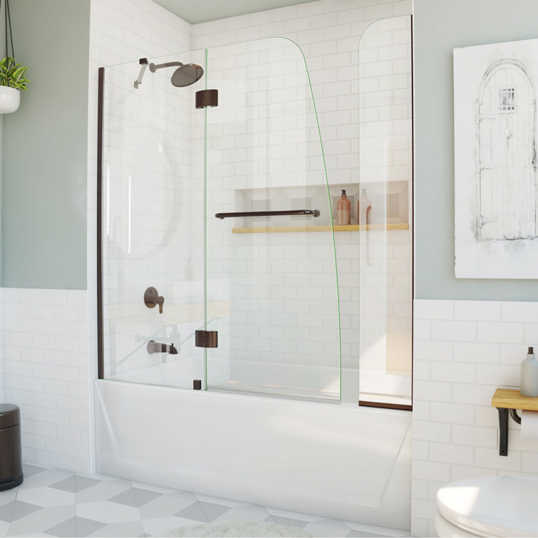 Aqua Frameless Glass Tub Door with Oil Rubbed Bronze Finish