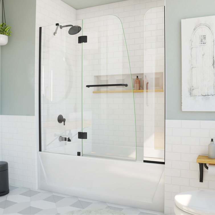 Aqua Matte Black Frameless Hinged Tub Door with Extender Panel
