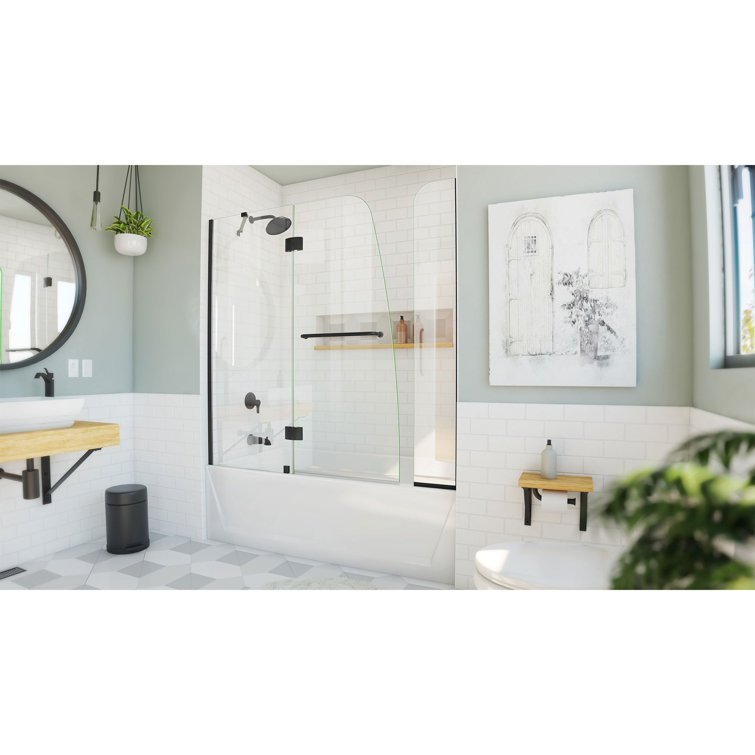 Aqua Matte Black Frameless Hinged Tub Door with Extender Panel